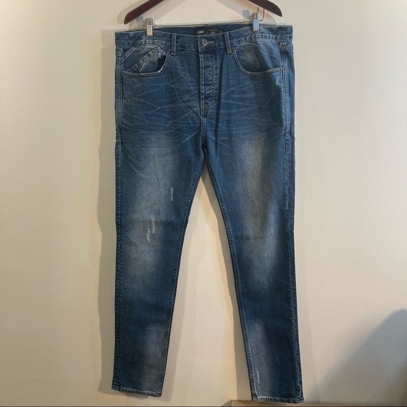 PUBLISH Sz Stavros Woven Vintage  Indigo Colour Distressed Button Fly Jeans - Picture 1 of 16
